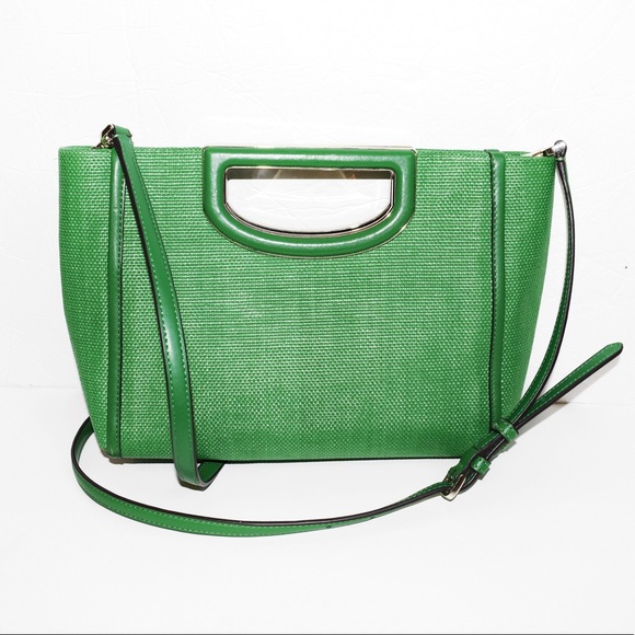 Kate Spade Alexia Green Straw Crossbody Clutch Bag Purse - Picture 6 of 9